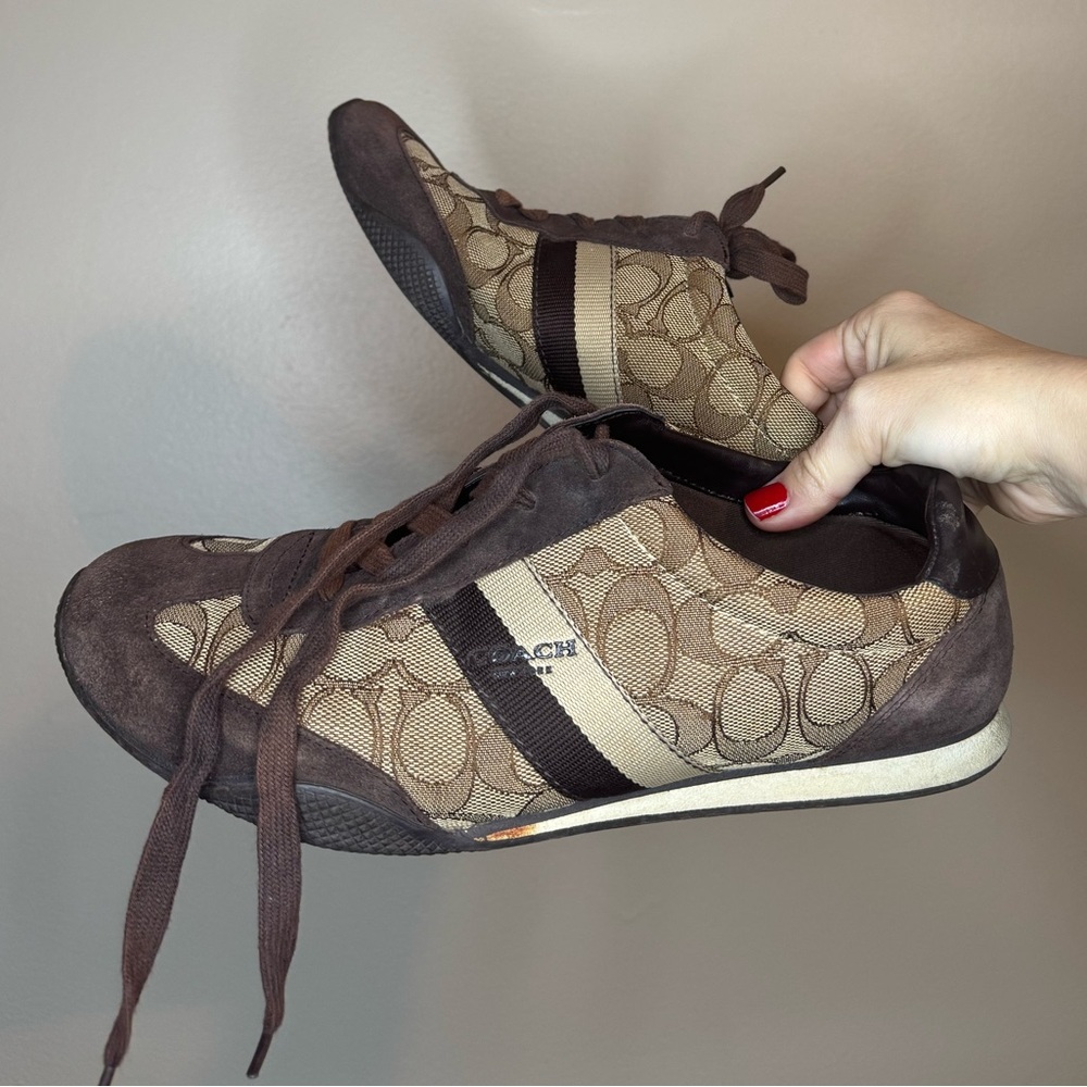 Coach Signature‎ Brown Canvas Suede Sneakers Size 10B - Picture 2 of 5